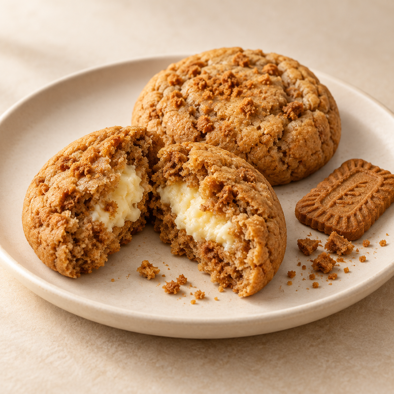 AI-generated concept of Biscoff cheesecake cookies; not a photograph of a tested recipe.