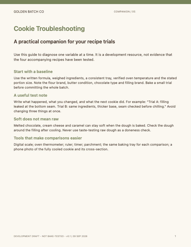 Page 1 of the included Cookie Troubleshooting development guide