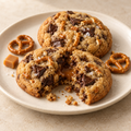 AI-generated concept of salted caramel pretzel cookies; not a photograph of a tested recipe.