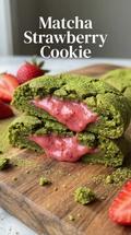 Matcha Strawberry Cookie with pink strawberry filling