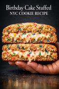 Birthday Cake Stuffed NYC-style cookie digital recipe cover
